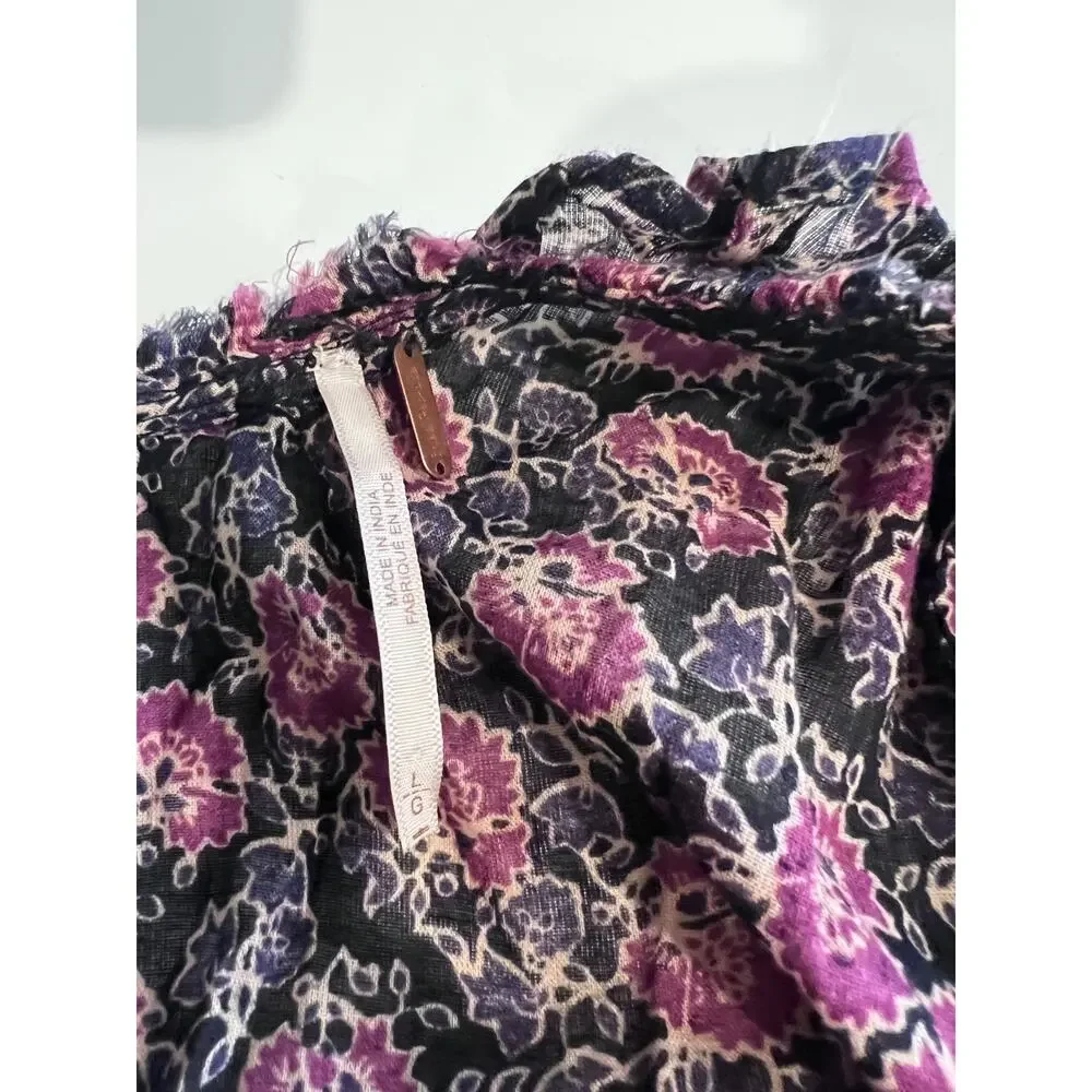 Free People Smocked Floral Mini Dress Large Ruffle Boho Summer Chic Vacation